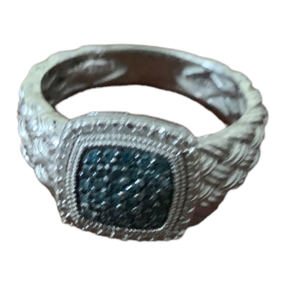 Designer "JS" Sterling Silver Blue Stones Braid Weave Cable Cocktail Ring SZ 10
